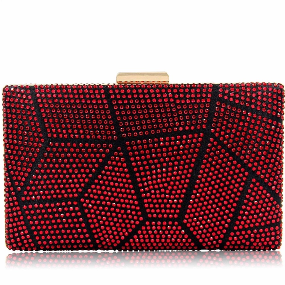 Red Sparkling Jeweled Bag With Optional Chain